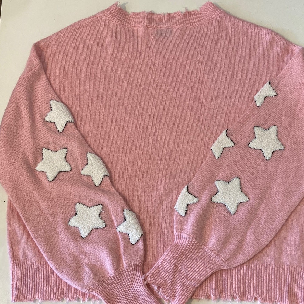 27 Miles Malibu Luella Pink Sweater with White Stars Medium Cashmere Sweater - Picture 6 of 7